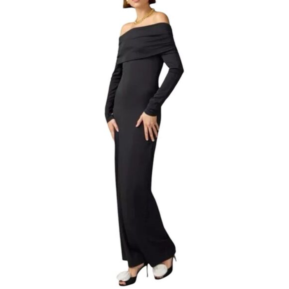 J Crew Collection Dress WMNS XXS Black Off The Shoulder Matte Maxi Jersey BV841 - Picture 14 of 14